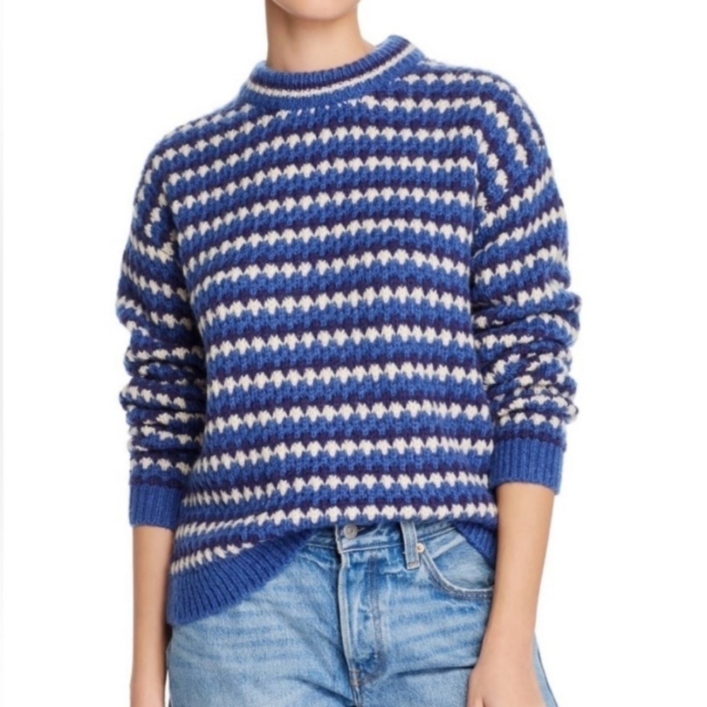 Rebecca Minkoff KatherineWaved Stripe Chunky Knit Sweater in Blue Multi Medium  - Picture 3 of 16